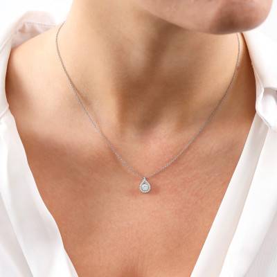 Collier Goutte Diamants 0,42 ct GSI2 et Or Blanc 750, Longueur 40 cm - Diamond Lady