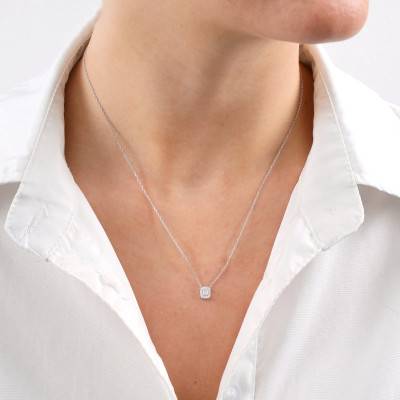 Collier Emeraude Diamants 0,27 ct GSI2 et Or Blanc 750, Longueur 40 cm - Diamond Lady