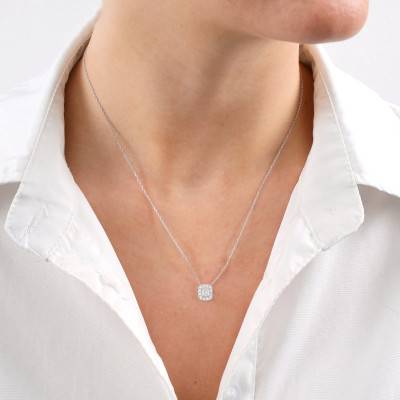 Collier Diamant Emeraude 0,30 ct FSI1 & Or Blanc 750, Longueur 40 cm - Diamond Lady