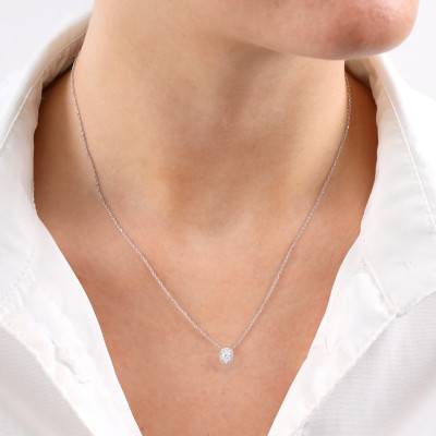 Collier Ovale Diamants & Or Blanc 750, Longueur 40 cm - Diamond Lady