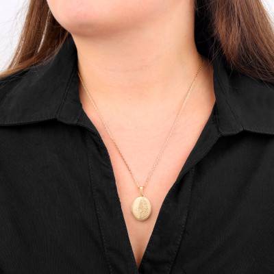 Pendentif Ovale Fleuri en Or Jaune 750 - Emanessence