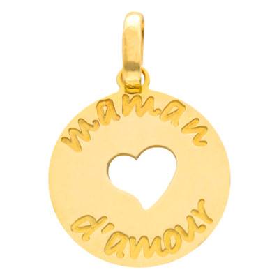 Pendentif Cœur Ajouré Gravure "Maman d'amour", Or Jaune 375 ou 750 - Rosatella