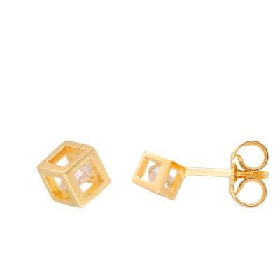 Boucles d'Oreilles Cubes et Diamants 0,20 ct en Or Jaune 750 - Demetra