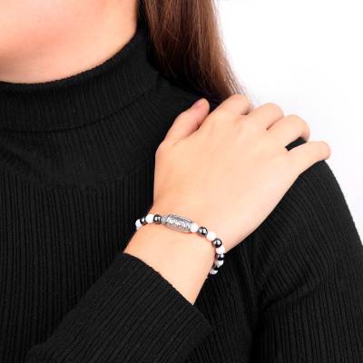 Bracelet Prospérité Howlite Blanche et Hematite LSB06M702 - Lauren Steven