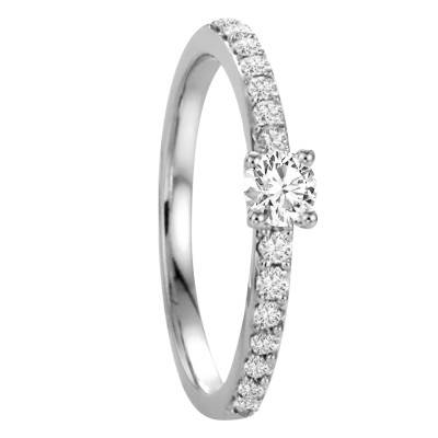 Solitaire Accompagné Diamants 0,52 ct & Or Blanc 750, Largeur 2,05 mm - Alliantine