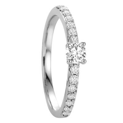 Solitaire Accompagné Diamants 0,45 ct et Or Blanc 750, Largeur 2,05 mm - Alliantine
