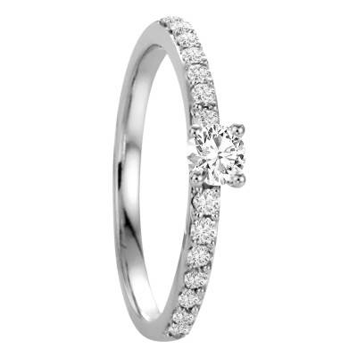 Solitaire Accompagné en Or Blanc 750 & Diamants 0,30 ct, Largeur 2,05 mm - Alliantine