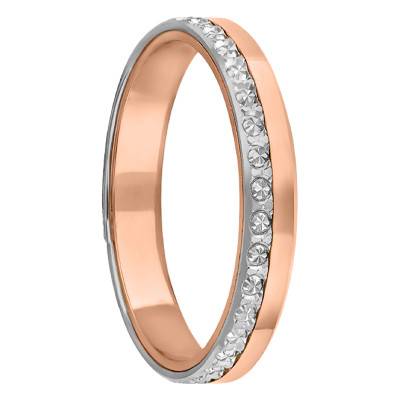 Two-Tone 750 Rose & White Gold Diamond Standard Wedding Ring with Diamond Rail, Width 3 mm - Amore