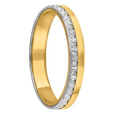 750/1000 Yellow and White Two-Tone Gold Standard Half-Diamond-Cut Wedding Ring, 3 mm Width - Amore