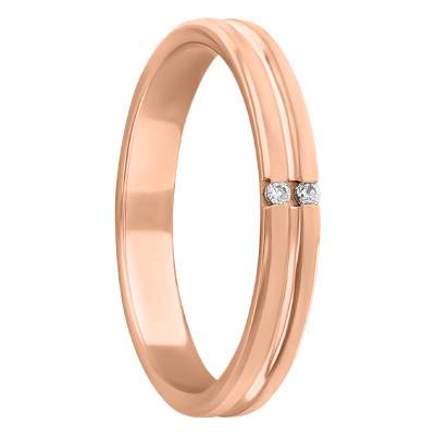 Alliance Demi-Bombée en Or Rose 750 & Diamants 0,02 ct, Largeur 4 mm - Amore