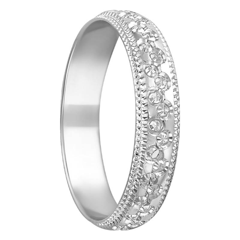 750/1000 White Gold Standard Textured Demi-Domed Wedding Ring, 4 mm Width - Amore