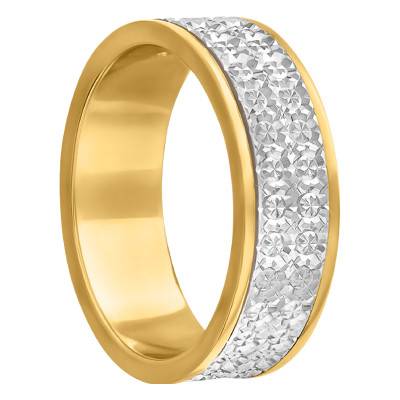 Two-Tone 750 Yellow and White Gold Textured Ribbon Standard Wedding Ring, Width 5 mm - Amore
