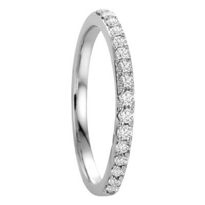 Alliance Demi-Bombée Standard en Or Blanc 750 & Diamants 0,20 ct, Largeur 2 mm - Alliantine