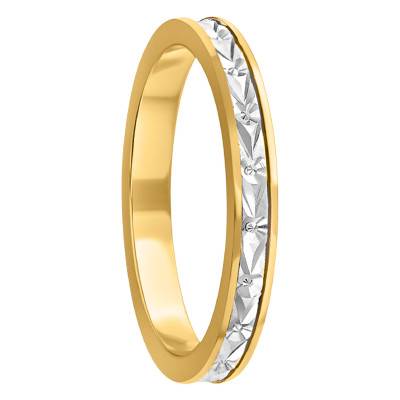 750/1000 White and Yellow Two-Tone Gold Standard Concave Diamond-Cut Wedding Ring, 2.5 mm Width - Amore