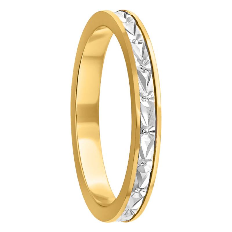 750/1000 White and Yellow Two-Tone Gold Standard Concave Diamond-Cut Wedding Ring, 2.5 mm Width - Amore