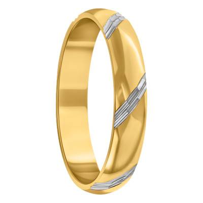 Two-Tone 750 Gold Standard Half-Domed Wedding Ring, Width 4 mm - Amore