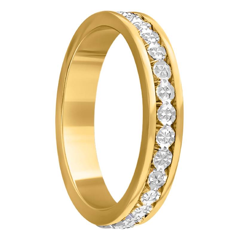 750/1000 Yellow and White Two-Tone Gold Standard Diamond-Cut Wedding Ring, 3 mm Width - Amore