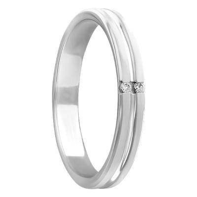 Alliance Demi-Bombée en Or Blanc 750 & Diamants 0,02 ct, Largeur 4 mm - Amore