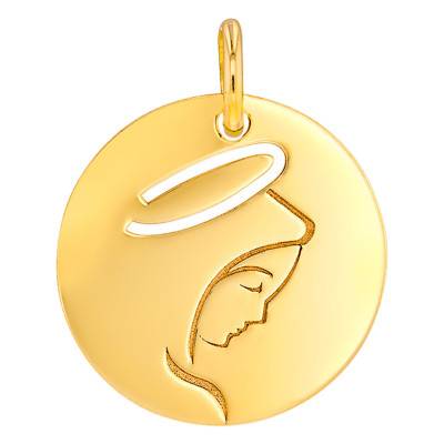 Open-Work Virgin Mary Medal, 375 or 750 Yellow Gold, 15 mm Diameter - Rosatella