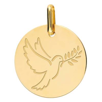 Yellow Gold Dove with Olive Branch Medal, 16 mm Diameter - Lucas Lucor