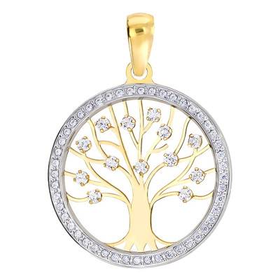 375 or 750/1000 Yellow Gold & Zirconium Oxide Tree of Life Pendant - Vandona