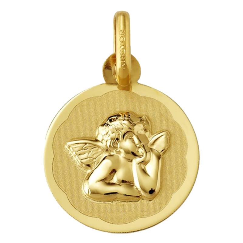 Round Floral Angel Raphael Medal 375 Yellow Gold, Diameter 13 mm - Argyor