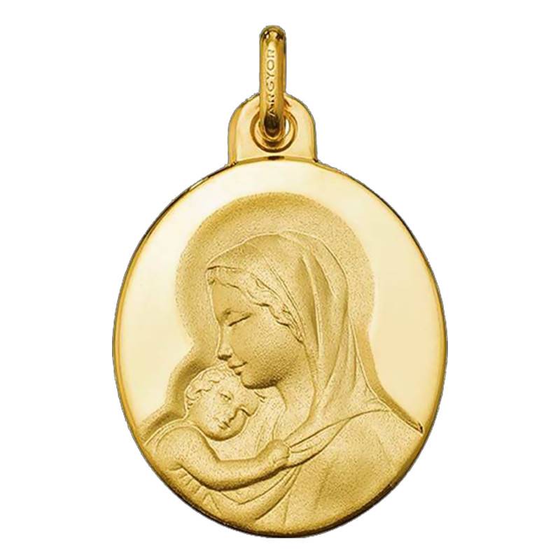 375/1000 Yellow Gold Oval Madonna and Child Medal - Argyor