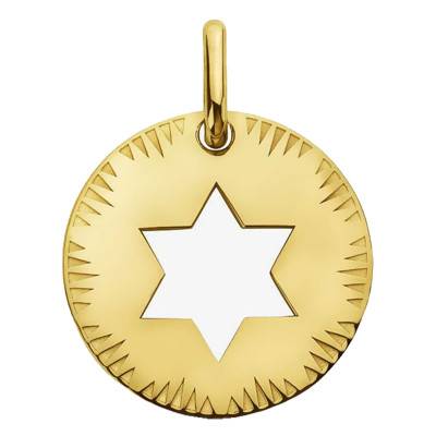 750/1000 Yellow Gold Open-Work Star of David Medal, 16 mm Diameter - Augis
