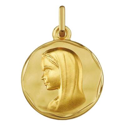 375/1000 Yellow Gold Virgin Mary Stamped Edge Medal, Diameter 16 mm - Argyor