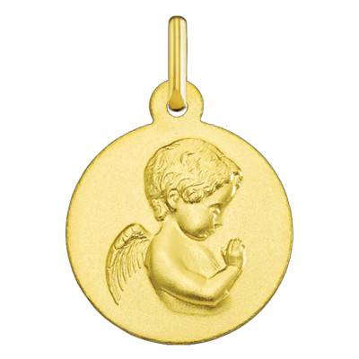 Médaille Ronde Ange en Prière Or Jaune 750, Diamètre 16 mm - Argyor