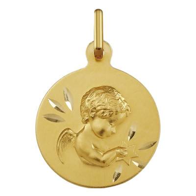 Médaille Ange Etoilé Or Jaune 750, Diamètre 16,5 mm - Argyor