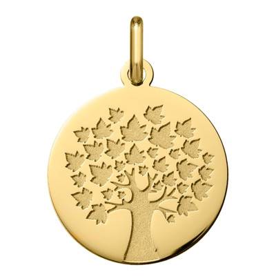 Médaille Arbre de Vie Feuilles d'Erable Or Jaune 750, Diamètre 18 mm - Argyor