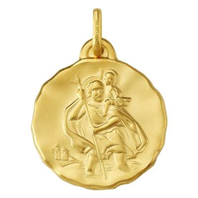 375/1000 Yellow Gold Round Saint Christopher Medal, 18 mm Diameter - Argyor