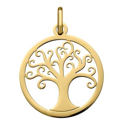 750/1000 Yellow Gold Openwork Arabesques Tree of Life Medal, Diameter 20 mm - Argyor