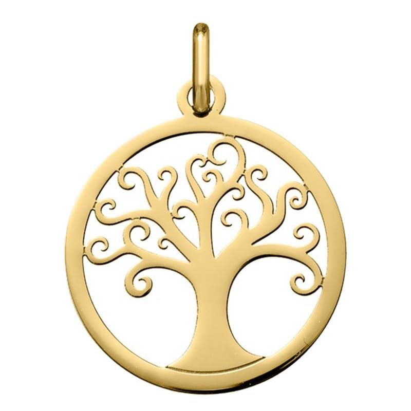 750/1000 Yellow Gold Openwork Arabesques Tree of Life Medal, Diameter 20 mm - Argyor