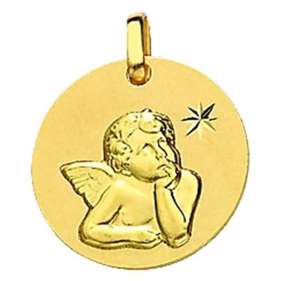 Médaille Ange Raphaël Diamanté, Or Jaune 750, Diamètre 16 mm - Vandona
