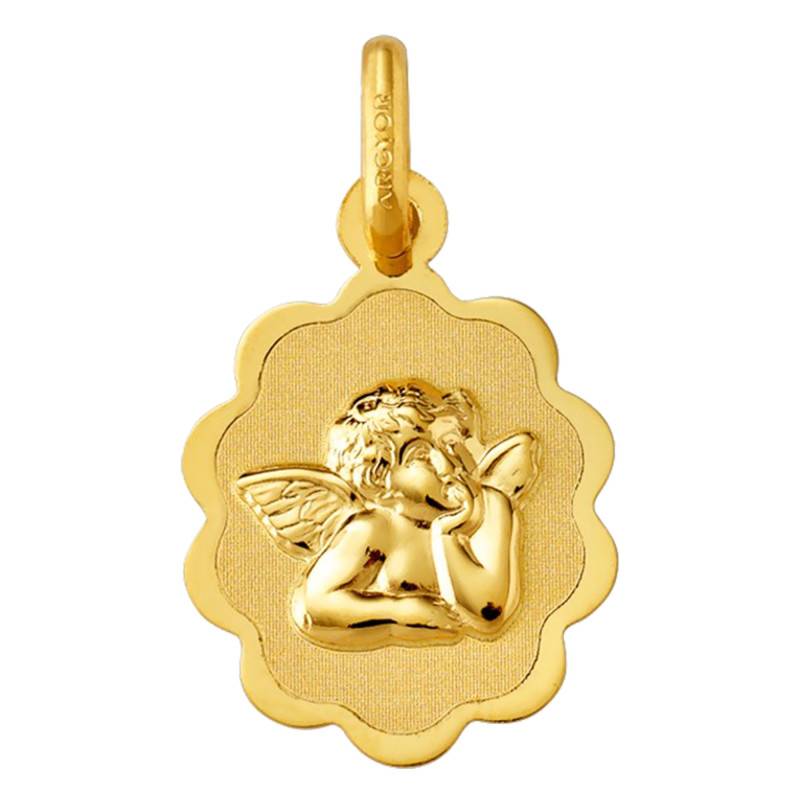 750 Yellow Gold Raphael Angel Floral Border Medal - Argyor