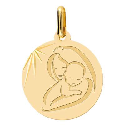 Médaille Vierge à l'Enfant Moderne Or Jaune, Diamètre 15 mm - Lucas Lucor