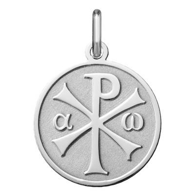 750/1000 White Gold Sandblasted Chi-Rho Medal, 18 mm Diameter - Argyor