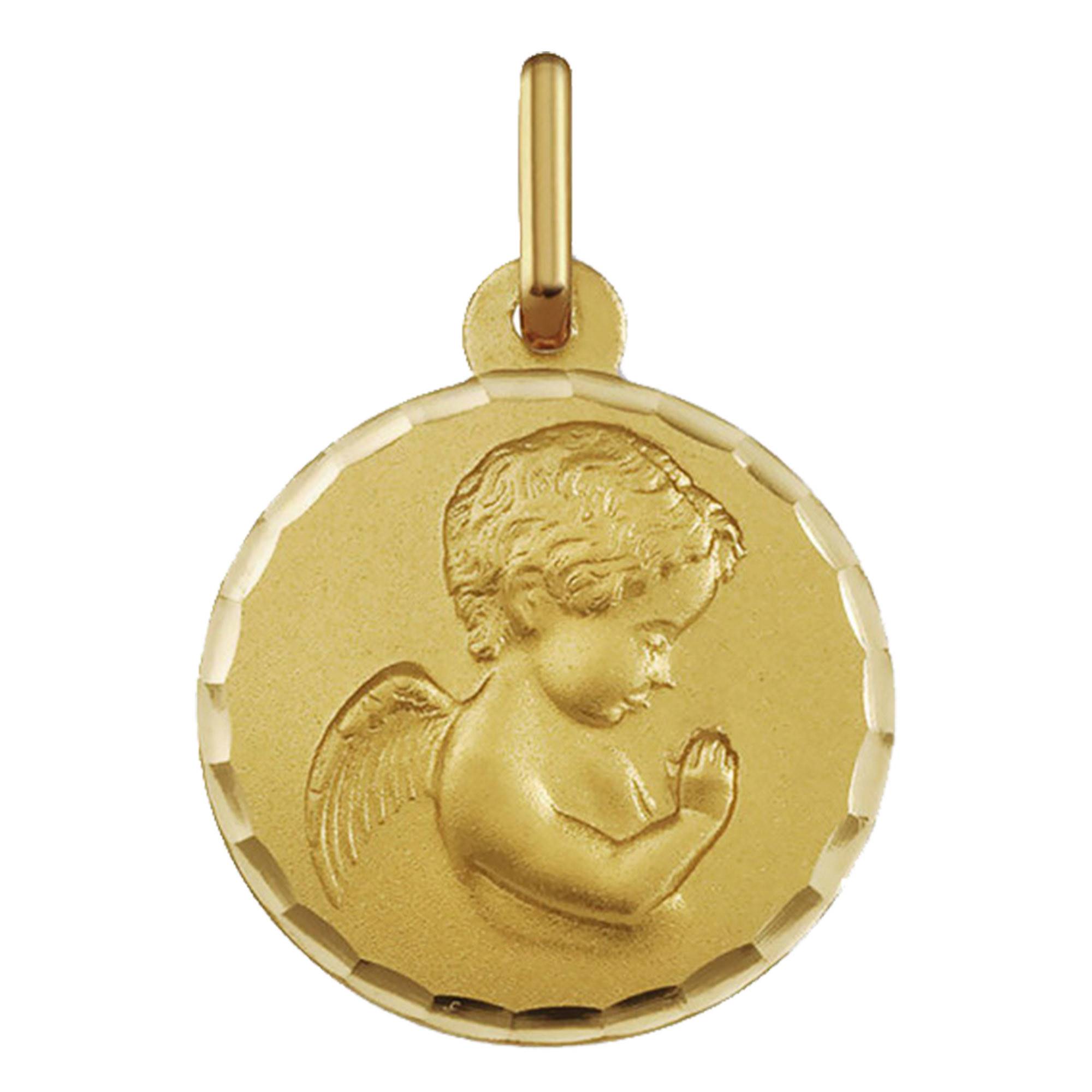 Pendentif Homme En Or Jaune 10K - Breloque Ange Priant Avec Diamant 0.88 Ct (G-H, SI), Neuf Avec Étiquettes