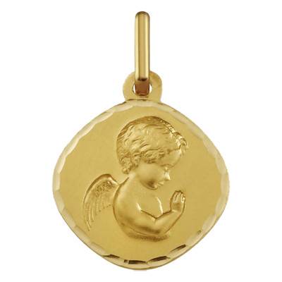 Médaille Carrée Ange en Prière Or Jaune 375, Diamètre 14,5 mm - Argyor