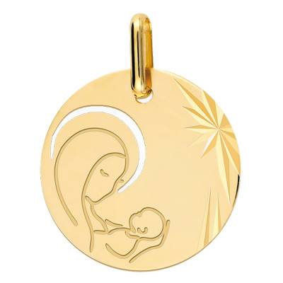 Yellow Gold Openwork Virgin and Child Medal, 16 mm Diameter - Lucas Lucor