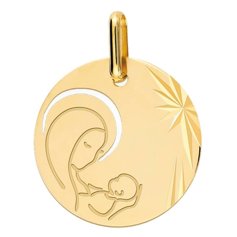 Yellow Gold Openwork Virgin and Child Medal, 16 mm Diameter - Lucas Lucor
