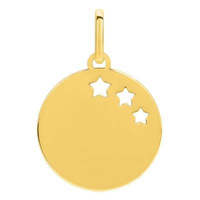 Pendentif jeton motif étoiles en Or Jaune 375 ou 750, Diamètre 15 mm - Emanessence