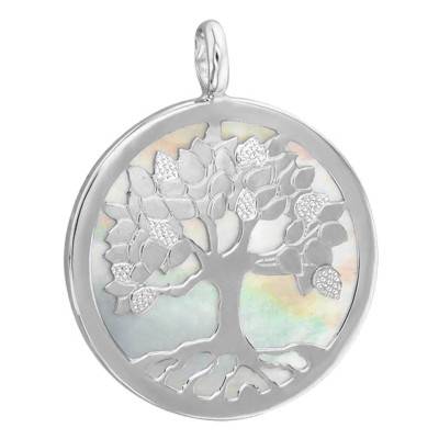 Médaille Arbre de Vie Nacre & Or Blanc 375, Diamètre 17 mm ou 23 mm - Vandona