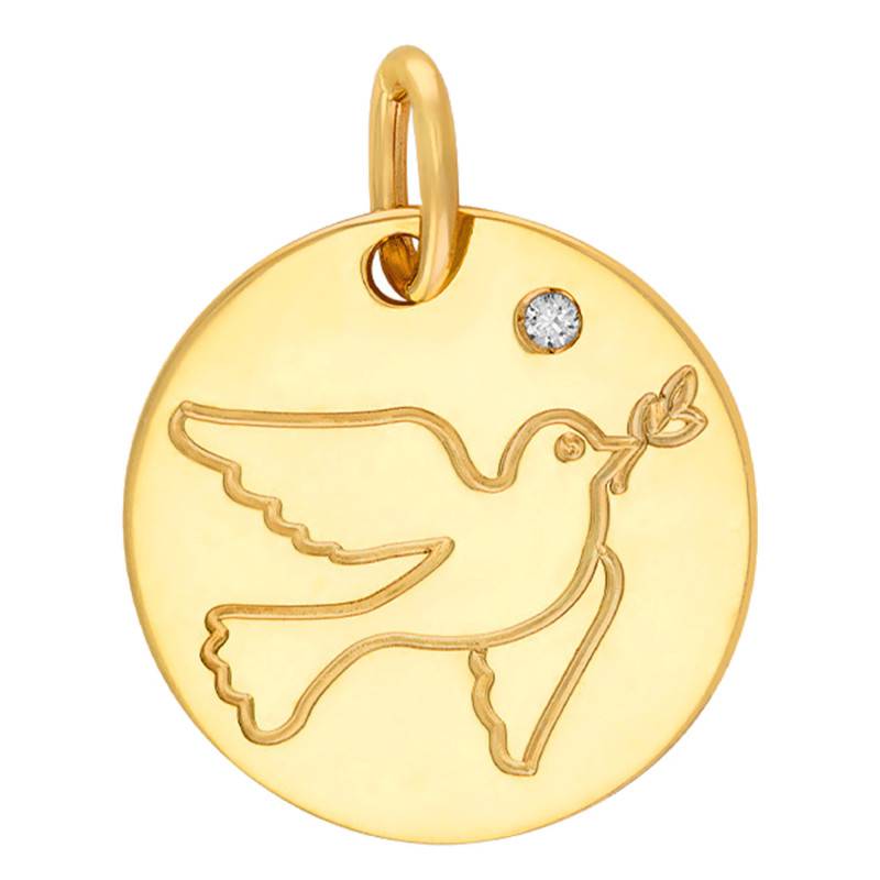 Yellow Gold 375/1000 or 750/1000 Dove Medal & 0.011 ct Diamond, 16 mm Diameter - Rosatella