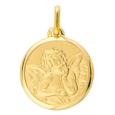 Yellow Gold Dreamy Angel Raphael Medal, 16 mm Diameter - Lucas Lucor