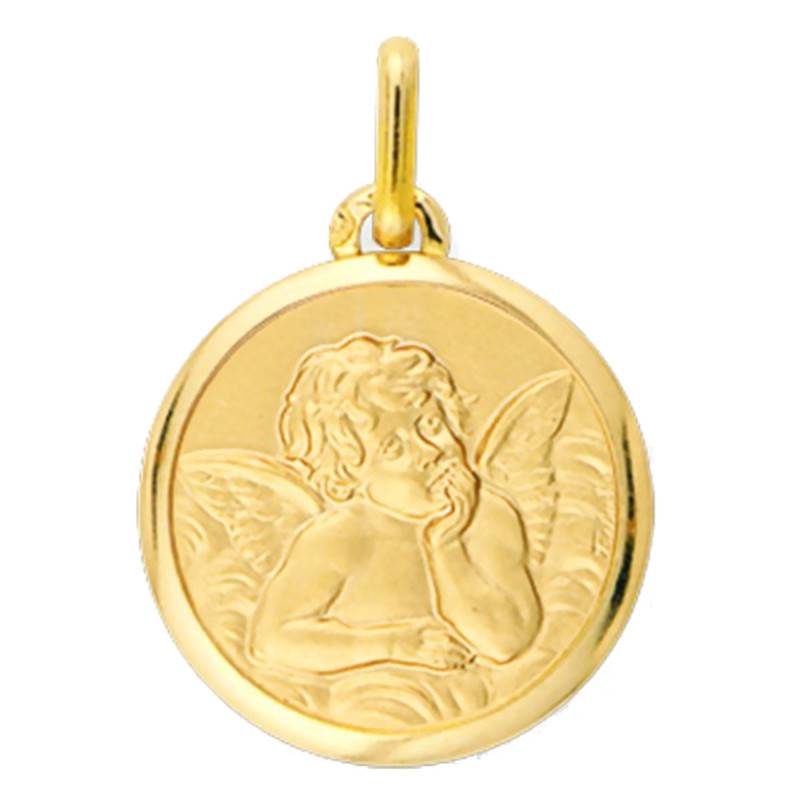 Yellow Gold Dreamy Angel Raphael Medal, 16 mm Diameter - Lucas Lucor