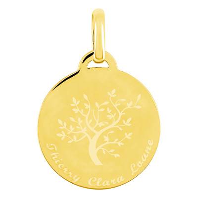 Médaille gravable arbre de vie en Or Jaune 375 ou 750, Diamètre 22 mm - Lumiosa