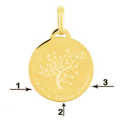 Médaille gravable arbre de vie en Or Jaune 375 ou 750, Diamètre 22 mm - Lumiosa